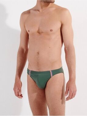 HOM Men's Army Green Swim Brief with Contrast Stripe - large